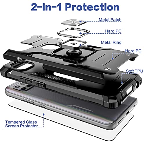 Idystar Moto One 5G Ace Case With Screen Protector, Shock Absorption Heavy Duty Durable Drop Test Slim Cover With Car Mount Kickstand Lightweight Protective Phone Case For Moto One 5G Ace, Black #TOP5