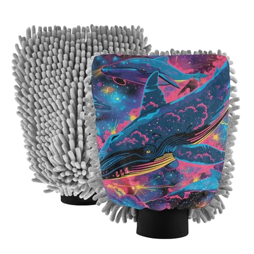 IOACIY Absorbent Microfiber Car Wash Drying Mitts, 2 Pack, Scratch-Free & Lint-Free, Rich Foam, Highly Absorbent, Double Sided, Wash Mitt Perfect for Car Washing, M, Whale (11)