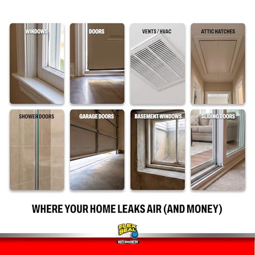 Image of Flex Seal Draft and Insulation Sealing Tape, Flexible, Rubberized, Weatherproof Strip for Windows, Doors, Vents, Works on Wood, Glass, Tile, Metal, Plastic, Fiberglass, Clear, 2 in x 16 ft, Pack of 1