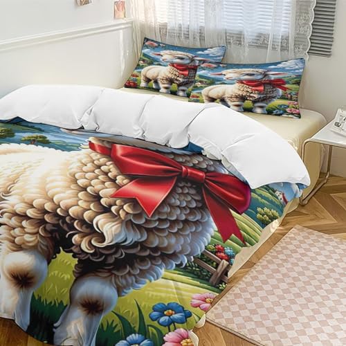 Housse de couette 200x200cm mouton mignon en coton microfibre doux