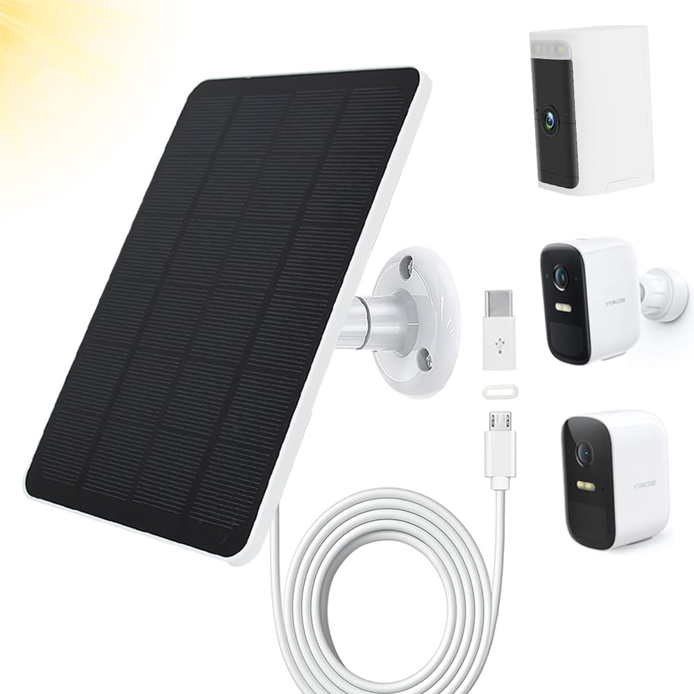 Solar Panel Compatible with WYZE Battery Cam Pro Camera Wireless Outdoor, 4W 5V Solar Panel with 10ft Micro USB Charging Cable for Battery Powered Security Camera with Adjustable Wall Mount