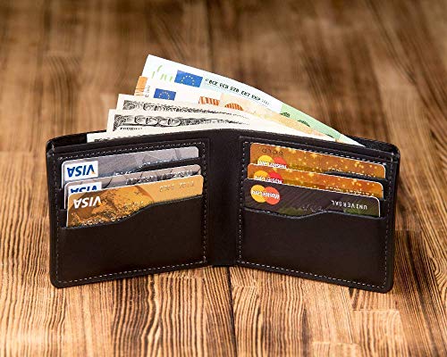 Genuine 100% Real Leather Handmade Wallet -Wallet for Men - Viking Accessories Men Nordic Gifts Thor Mjolnir Hammer Embossed Wallet - Mens Wallets Bifold Leather - RFID Blocking Black Leather Wallet km3