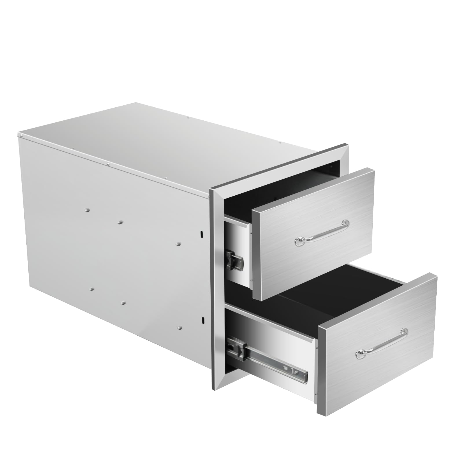 Outdoor Kitchen Drawers 14" W x 15" H x 23" D Stainless Steel Drawer BBQ Double Drawers with Chrome Handle for Outdoor Kitchen Island, Patio Grill Station