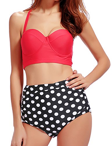 ADFOLF Retro Bikini Swimsuits For Women High Waisted Halter Push Up Bathing Suits Polka L