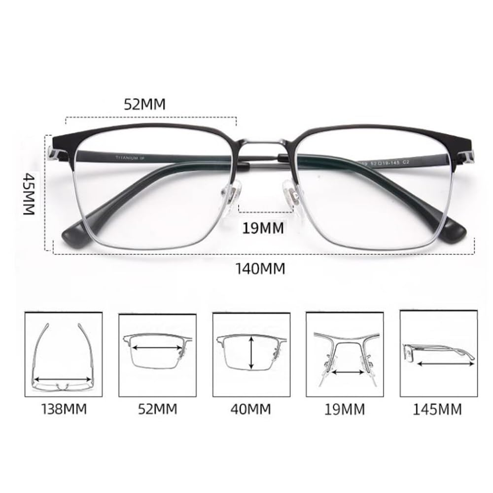 Titanio Gafas de Lectura Fotocrómico Gafas de Sol HD Gafas de computadora Moda Ultraligero Rectangulares Negro Marco,Hombre(Size:+3.0)