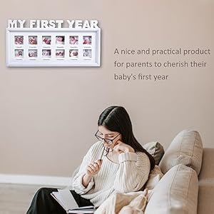 MICKYU My First Year Baby Picture Frame - First Mothers Day Gifts for New Mom - Personalized Baby Gifts Monthly Milestone Frame (White) MICKYU My First Year Baby Picture Frame First Mothers Day Gifts for New Mom Personalized Baby Gifts Monthly Milestone Frame White