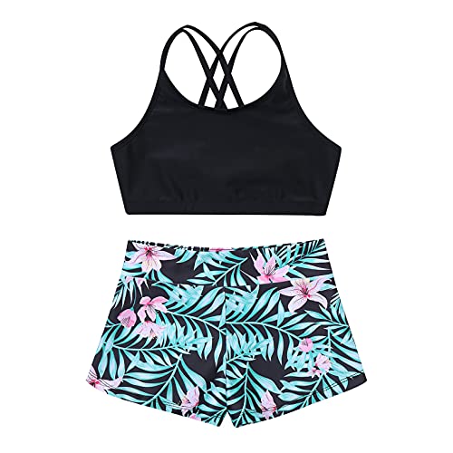 Choomomo Kids Girls 2 Pieces Swimsuit Crisscross Back Bra Top with Boyshorts Tankini Bathing Suits3