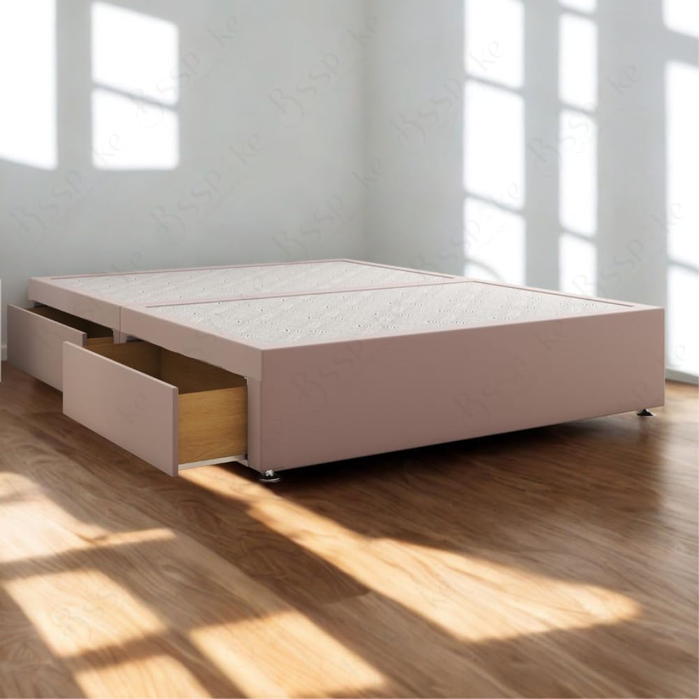 BSSPOKE Hard Divan Bed Base with 2 or 4 Storage Drawers Plush Velvet Upholstered Platform UK Handmade Bed Base (Pink Plush, 4ft Small Double (with 4 Drawers))