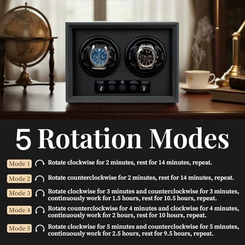 Mcbazel Double Watch Winder for Automatic Watches, Dual Watch Winder Box with 5 Modes, Quiet Motor, Ideal Gift for Men, Father, Women - Black - Thumbnail 2