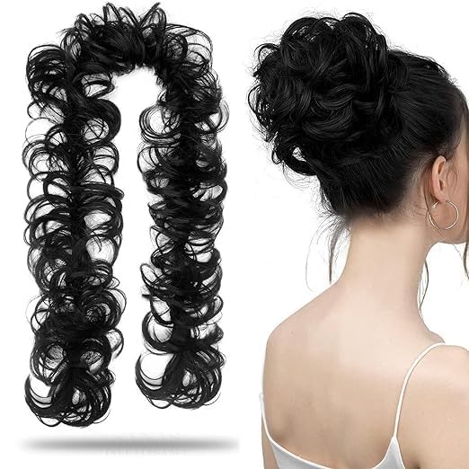 Messy Hair Frill Extension for Women & Girls – Voluminous Bun Scrunchie, Synthetic Hair Puff, Juda Hairpiece for Instant Hair Bun – Black, 1 Pc-image-13