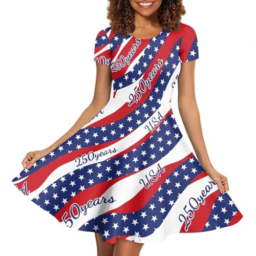 Image of HUGS IDEA Womens Puffy Swing Midi Dress Round Neck Short Sleeve Party A-Line Dresses