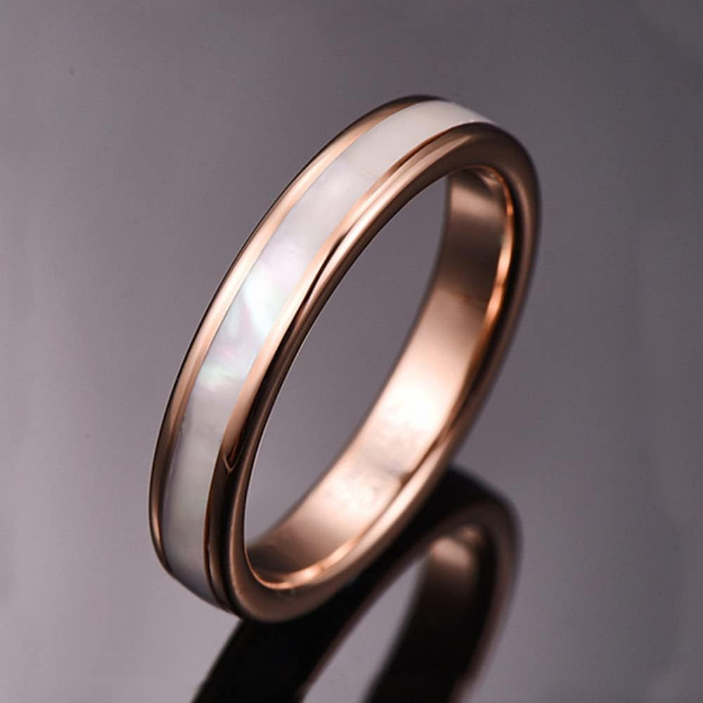 Vakki 4mm 6mm Womens Rose Gold Tungsten Carbide Ring with Mother of Pearl Shell/Marble Inlaid Wedding Band Comfort Fit Size 5-12 - Image 2