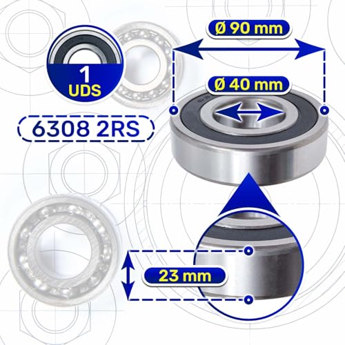 Rodamiento 6308 2RS de bolas para motor electrico 40x90x23 mm 2