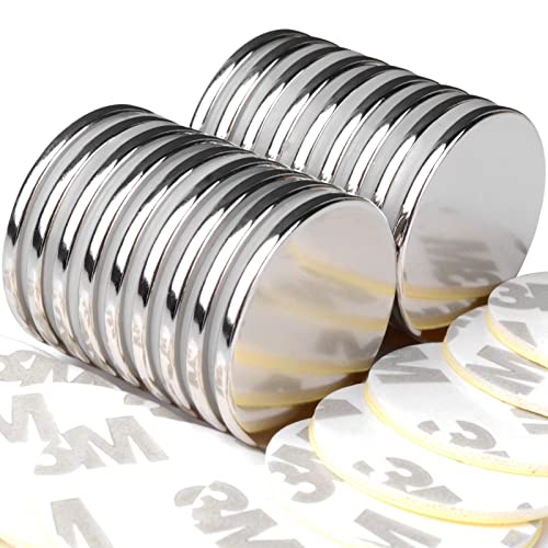 Keukenket 25x2mm Strong Neodymium Disc Magnets with Double-Sided Adhesive Backing, 18 Pack Round Rare Earth Magnet Heavy Duty, Small Magnets for Industrial Fridge Refrigerator Whiteboard Office