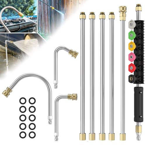 Sealegend Pressure Washer Extension Wand with 6 Spray Nozzle Tips for Gutter Cleaning up to 9FT Upgrade Power Washer Lance with 30 90 U-shaped Curved Rod 1/4 Quick Connect 4000 PSI