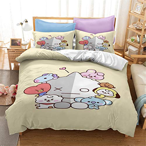 Goplnma -Line Friends BT21 - Ropa de cama de Bangtan Boys BT21, funda nórdica BT21, A.R.M.Y, impresión 3D de estilo coreano, microfibra, multicolor (140 x 210 cm, 5) Cover