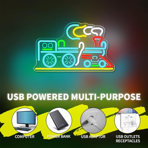 Image of Train Neon Sign for Wall Decor, LED Train Light with Dimmer Switch, USB Powered Neon Lights for Kids Room, Bedroom, Game Room, Railway Lover Gift Decor