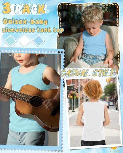 Image of Yooo's Vivi 3 Pack Toddler Boys Tank Tops | Toddler Boys Undershirts, 18M-5T, Sleeveless Muscle Shirt, Kids Athletic Tops, Crewneck, Summer, Loose, Basic, Sport, Play