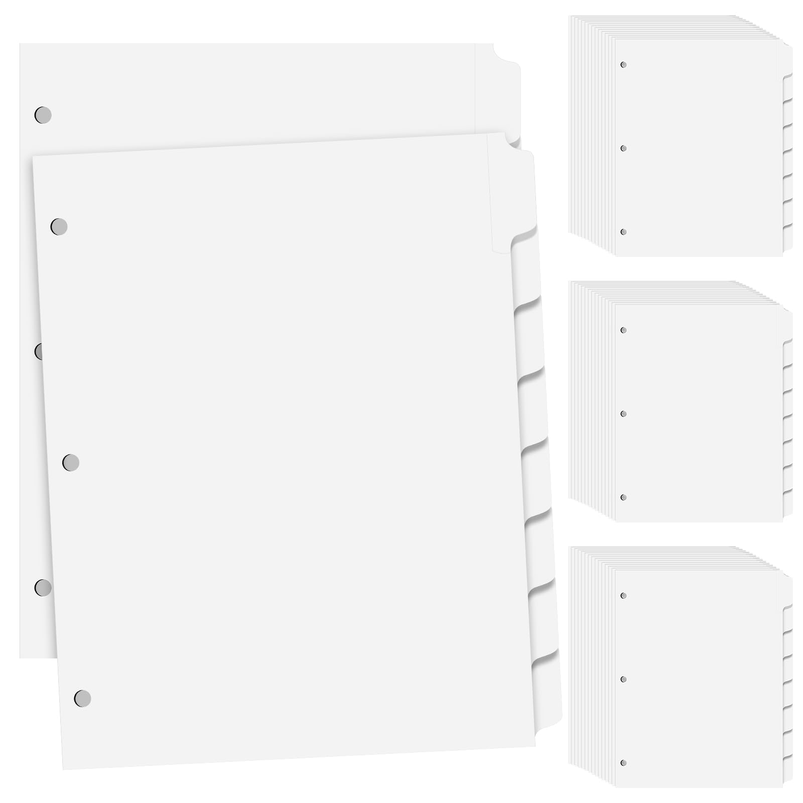 Eersida 400 Pcs 50 Sets 3 Ring Binder Dividers with 8 Tab 8.98 x 11.02 Inch Blank Binder Dividers 3 Hole Punch Dividers Sets Paper Labeled Binder for School Office Home Class, White