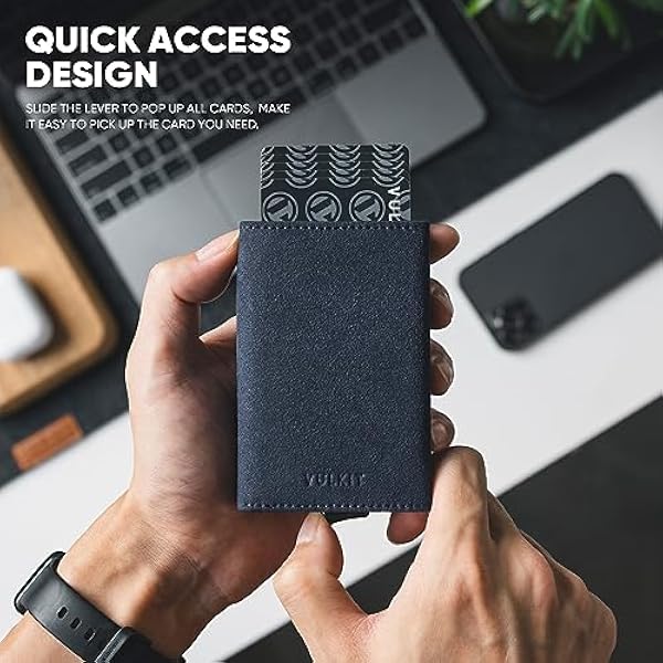 VULKIT Чехол для кредитных карт, с защитой от RFID, мужской, кожаный, складной кошелек для карт, автоматическое раскрытие на 9 карт, с окошком для удостоверения личности и кармашком для монет