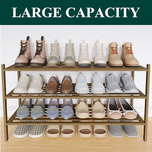 Image of Smiry Bamboo Shoe Rack, 5 Horizontal Slats, 3 Tier - 33.9 inch Wide, Walnut