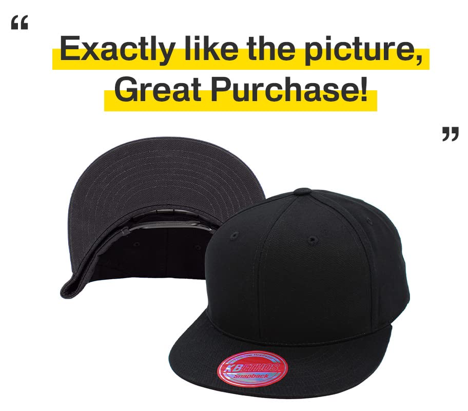 Image of KBETHOS Classic Snapback Hat Blank Cap Underbrim Cotton Wool Blend Flat Visor Adjustable Unisex