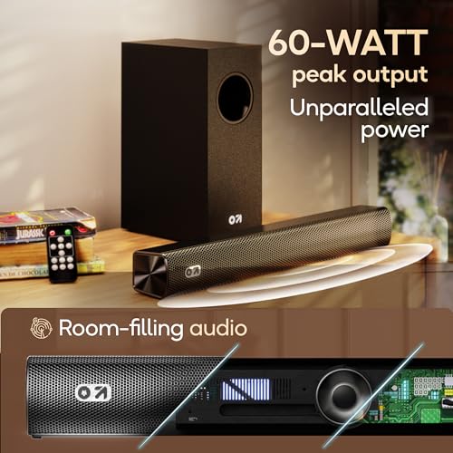 Image of GOBOULT Bassbox X60 2.1 Channel Soundbar 60W Output, BoomX Dual Drivers,Subwoofer, BT V5.4,EQ Mode, Dedicated DSP,Multi-Connectivity HDMI ARC, USB, AUX, Remote Control