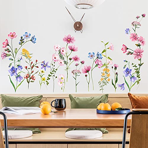 Colorful Flowers Vines Wall Decals, Smfanlin Removable Green Plants Leaves Peel And Stick Wall Stickers, Elegant Floral Art Mural Wallpaper For Baby Kids Bedroom Bathroom Living Room Home Decoration #TOP2