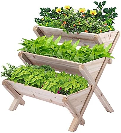 Notume 3 Tiers Wooden Vertical Raised Garden Bed with Legs ,Planter Raised Beds Kit for Flowers Herbs Vegetables, Natural