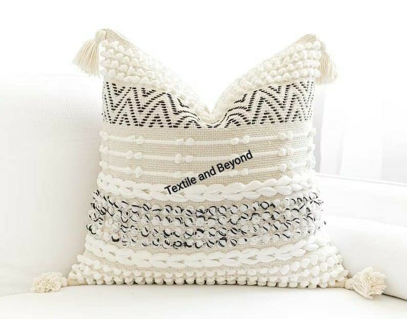 Image of Cushion - Boho Designer Handloom Cotton Throw Square Cushion Covers, Set of 5 Decorative Pillow Cases Sofa, Couch, Chair, Office, Bedroom, Aƒ¢aa€š¬aa‚¬A inch 16X16 Inches