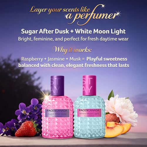 Image of FACES CANADA STAY Sugar After Dusk Eau de Parfum Mini for Women, 20ml | Long-Lasting Sweet Berry Floral Perfume with Raspberry, Strawberry, Violet & Praline | Gifts for Women | Premium Fragrance