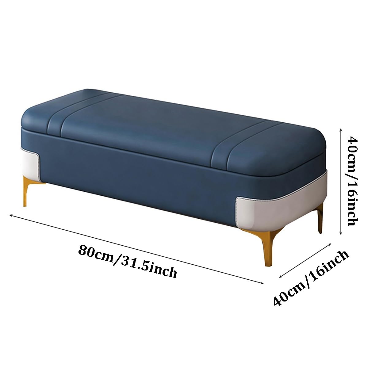 Prostokątny Podnóżek Z Ukrytym Schowkiem Tapicerowany Podnóżek Ottoman Z Schowkiem, Metalowymi Nogami Ławka Do Sypialni Lub Salonu(Orange,80cm)