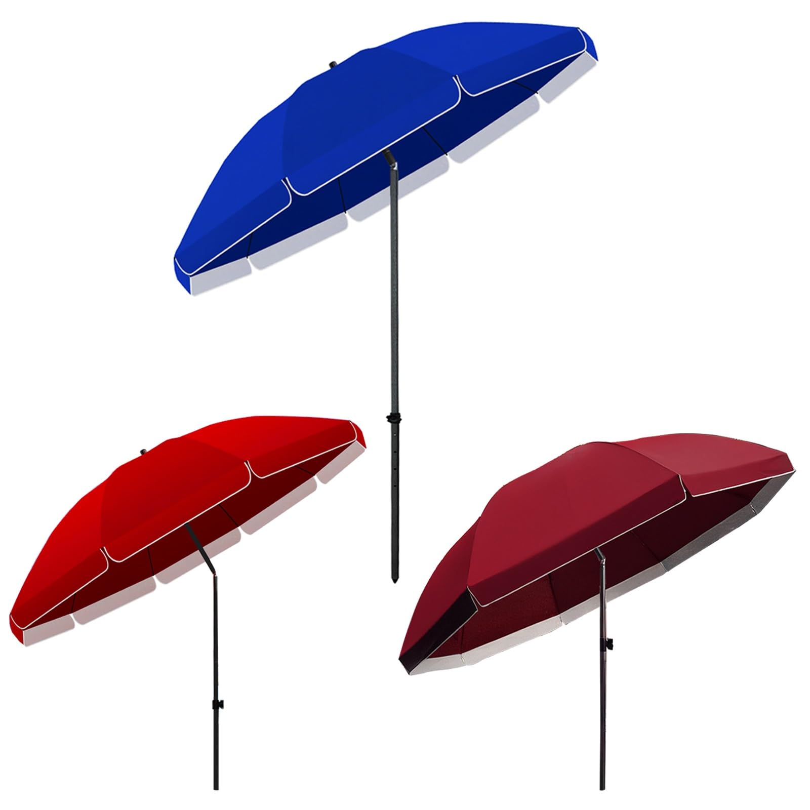 Parasol plażowy na zewnątrz, regulowany parasol słoneczny z nachyleniem, łatwy do naciśnięcia przycisk, 8 żeber regulowana wysokość, 1 sztuka, markiza