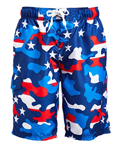 Kanu Surf Men's Legacy Swim Trunks (Regular & Extended Sizes), Camo Flag Red/White/Blue