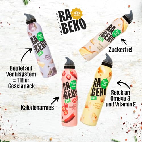 Rabeko Zero Kochspray kalorienarm| ITALIENISCHE KRÄUTER| 800 Portionen,2 kcal pro Sprühstoß| Pfannenspray zum Braten, Grillen & Backen| ohne Zusätze, ohne Zucker|Glutenfrei 3 x 200ml