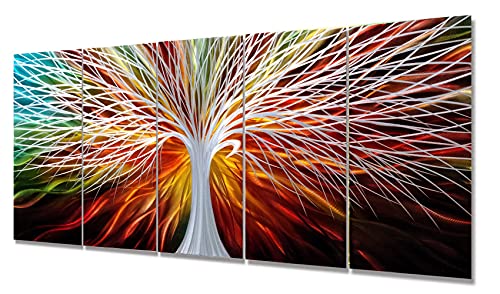SYGALLERIER Tree Metal Wall Art Hand Grind on Aluminum 3D Artwork for Living Room Bedroom Dinning Decoration