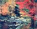 Red Trees in Forest With Stream Landscape Scenery Wall Decor Art Print Poster (16x20)