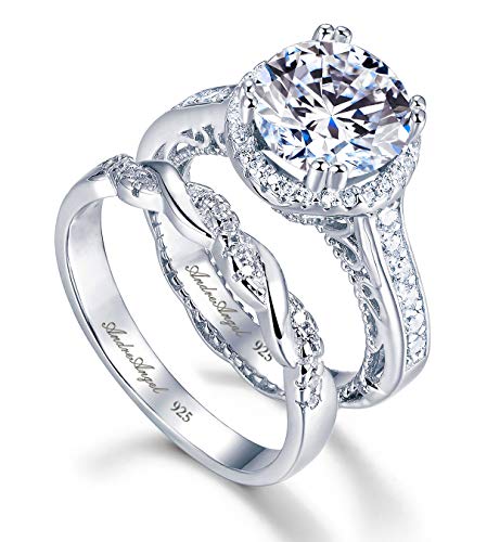 AndreAngel Solid Sterling Silver 925 | Engagement Ring Set Promise 2.5 Carats Round Cut Cubic Zirconia Stones Grade AAAAA+ Alternative to Diamonds | Wedding Anniversary Bridal Valentines Day | Design A30