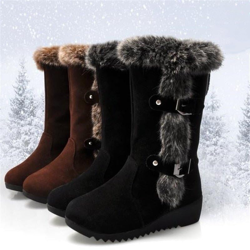 Image of Winter Women Boots Casual Warm Fur Mid-Calf Boots shoes Slip-On (Black, 41)