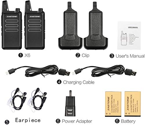 Zastone X6 Rechargeable Long Range Two-Way Radios With Earpiece 2 Pack 3W 16-Channel Uhf Walkie Talkies #TOP6