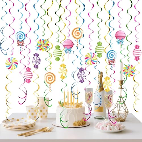 Decoraciones de techo de - de en forma de remolino de 48 piezas | Decoración colorida de fiesta temática de dulces para el hogar, sala de estar, dormitorio, vacaciones y fies