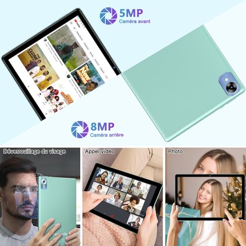fezawio 2025 Dernier 10 Pouces Tablette Android 15 Avec 5G Wi-FI 6,20 GO RAM+128 GO ROM (1To TF),Octa-Core Tablette Tactile PC,GMS,Widevine L1,6000mAh,8 MP+5 MP,Avec Clavier+Souris et CAS,Vert - imagen 6