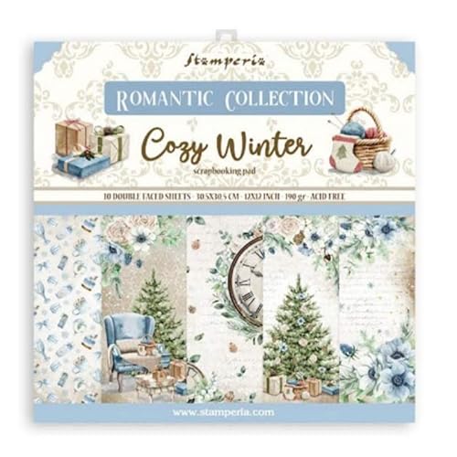 Stamperia International SBBL120 Scrapbooking Pad 10 Sheets cm 30,5x30,5 (12"x12") -Romantic Cozy Winter, Mehrfarbig, 12 x 12 inches Cover