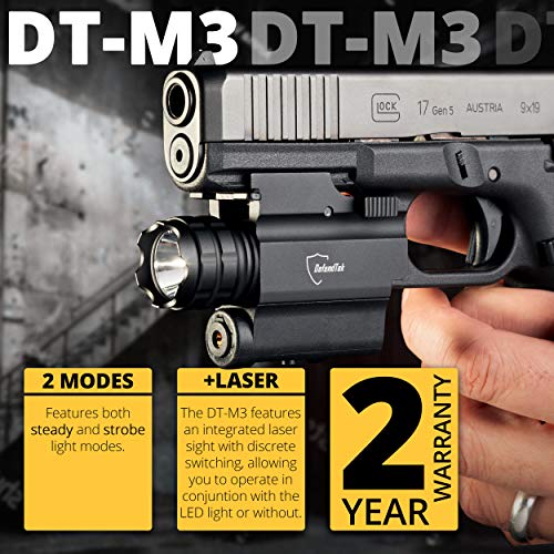 DefendTek DT-M3 Rechargeable Rail Mounted Green Laser Sight Combo Tactical LED Rail Mount Gun Flashlight with Quick Release 5mW 650nm Laser - Thumbnail 4