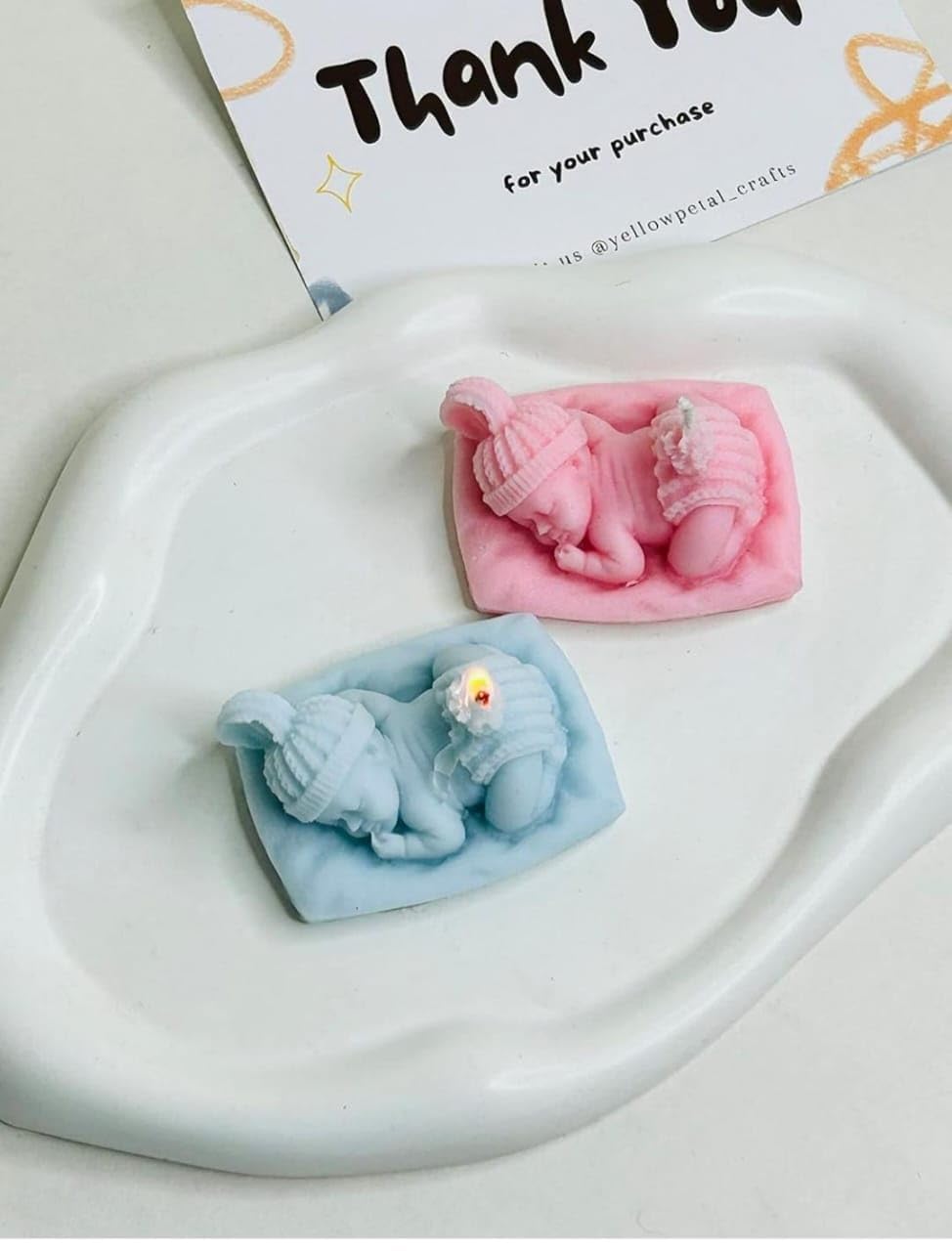 Baby on Cushion Candles, Baby Shower Theme Return Favours (Set of 2 Freshwater Scented) 35gm Each