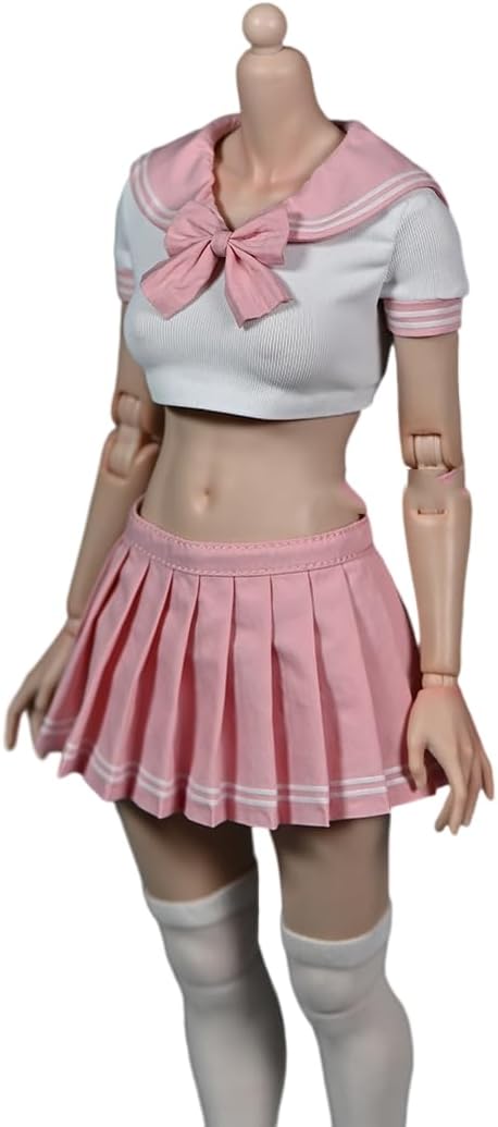 Fremego 1/6 Scale Female Student JK Uniform Clothes Set - Black, Anime School Uniform, 1PC Tops, 1PC Skirt, 1PC Bow Tie, Action Figure Clothes