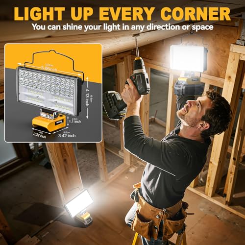 Image of MtiolHig 2Pcs Cordless LED Work Light Compatible with Dewalt 20V Battery, 145W 14500Lumens Flood Light Gifts for Men with USB&Type-C Charging for Workshop, Garage, Camping, Jobsite(Tool Only)