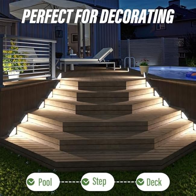 JSOT Solar Lights for Step 10 Pack, Stair Lights Outdoor Yard Decor, IP65 Waterproof Deck Lighting for Outside, Solar Powered Garden Light for Fence, Backyard, Front Porch Step, Balcony, Wall, Patio