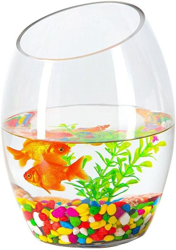Fish Tank Glass Round Goldfish Tank Thickened Hydroponic Tortoise Tank Desktop Desktop Oblique Mouth Transparent Small Goldfish Tank Aquarium Tank (Size : 9.84IN)