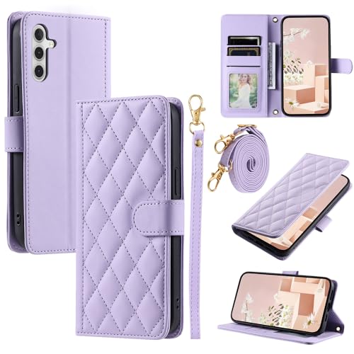 Furiet Wallet Case for Samsung Galaxy A54 5G with Wrist Strap, Shoulder Strap, Multiple Card Slots Folio Purse, PU Leather Stand Accessories Cell Phone Cover for A545G A 54 54A 4G G5 SM A546U Purple